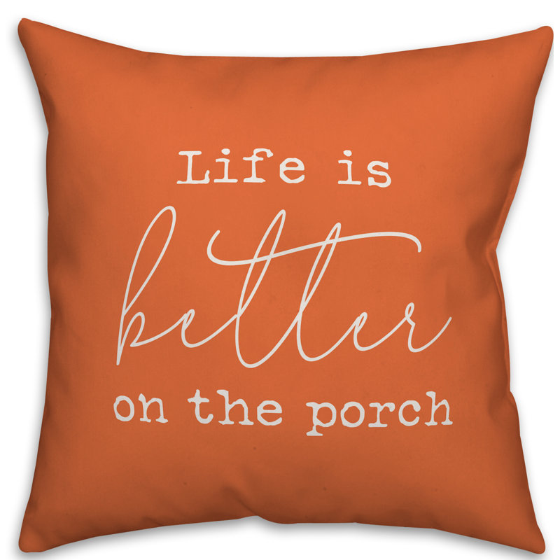 Textual Outdoor Throw Pillow, 18" x 18" , Orange
