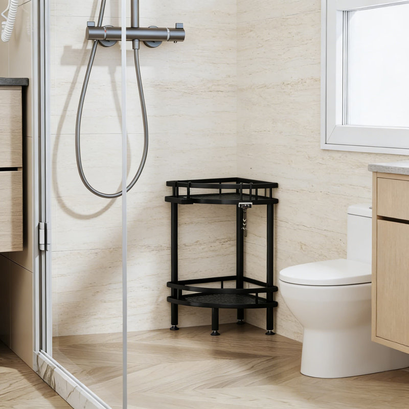Corner Shower Caddy - 2-Tier Rustproof Shower Organizer With Soap Holder And Hooks, Space-Saving Bathroom Storage Shelf With Adjustable Feet And Adhesive Mounting