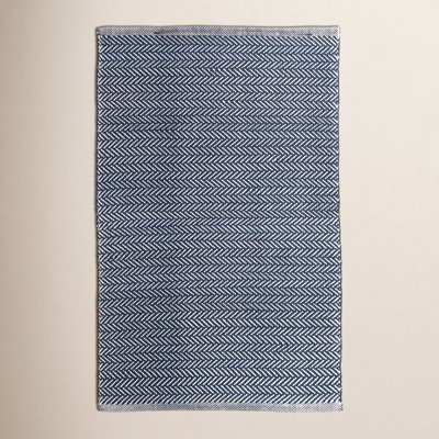 Herringbone Indigo White Indoor Outdoor Rug