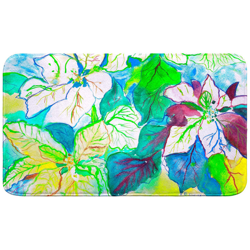Tapis de bain blanc à poinsettias, Simple - L 18 po x l 30 po
