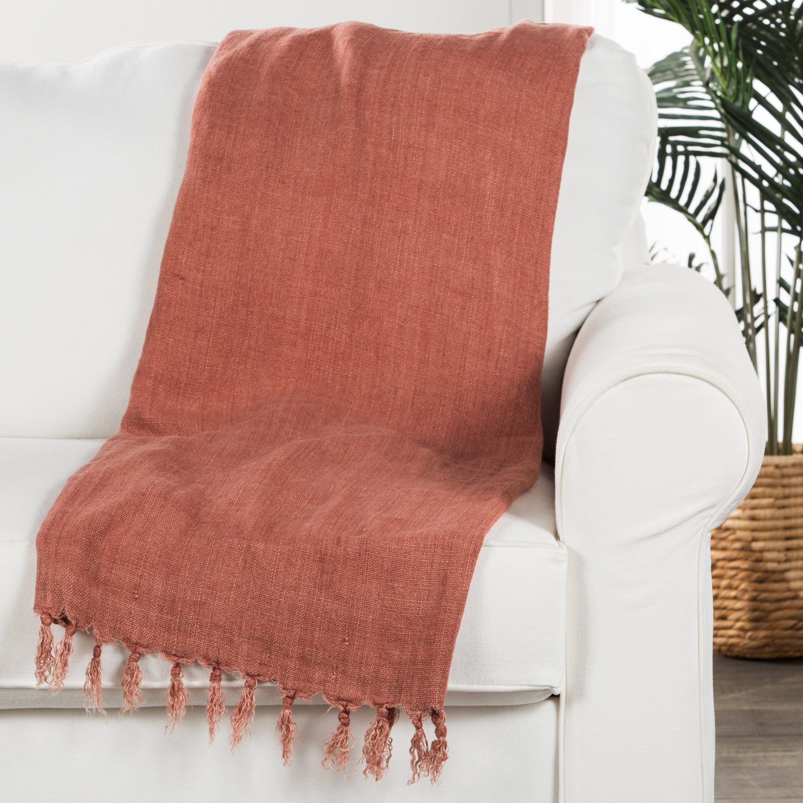 Nicholas Linen Throw Blanket, Red