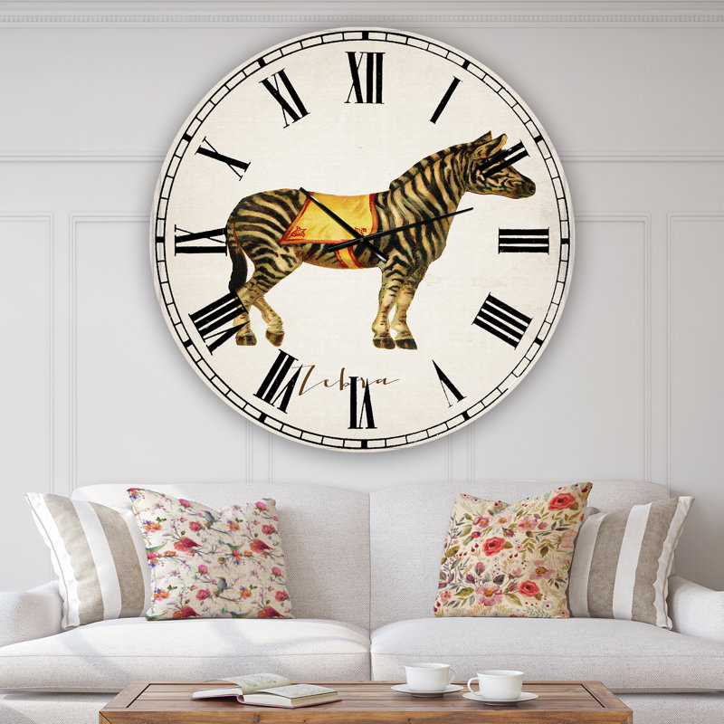 Zèbre de cirque - grande horloge murale, Moyen