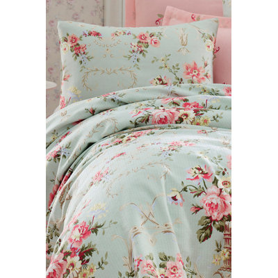 Luxury Single Pique Set, 100% Cotton, 63 x 93 Pique & 19.7 x 27.6 Pillowcase | Machine Washable, 142 Thread Count, Soft Mint, Pink & Brown Colors | Perfect for Comfortable Sleep & Stylish Bedroom Décor