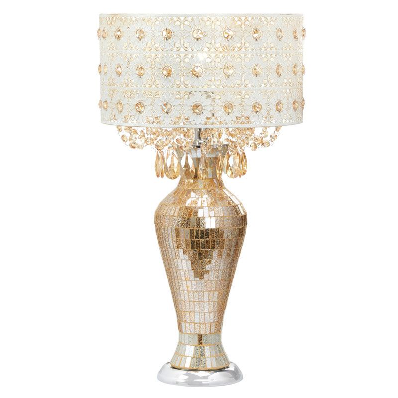 Wedgeworth 25"H Jeweled Metal and Mosaic Base Table Lamp with Cascading Crystals