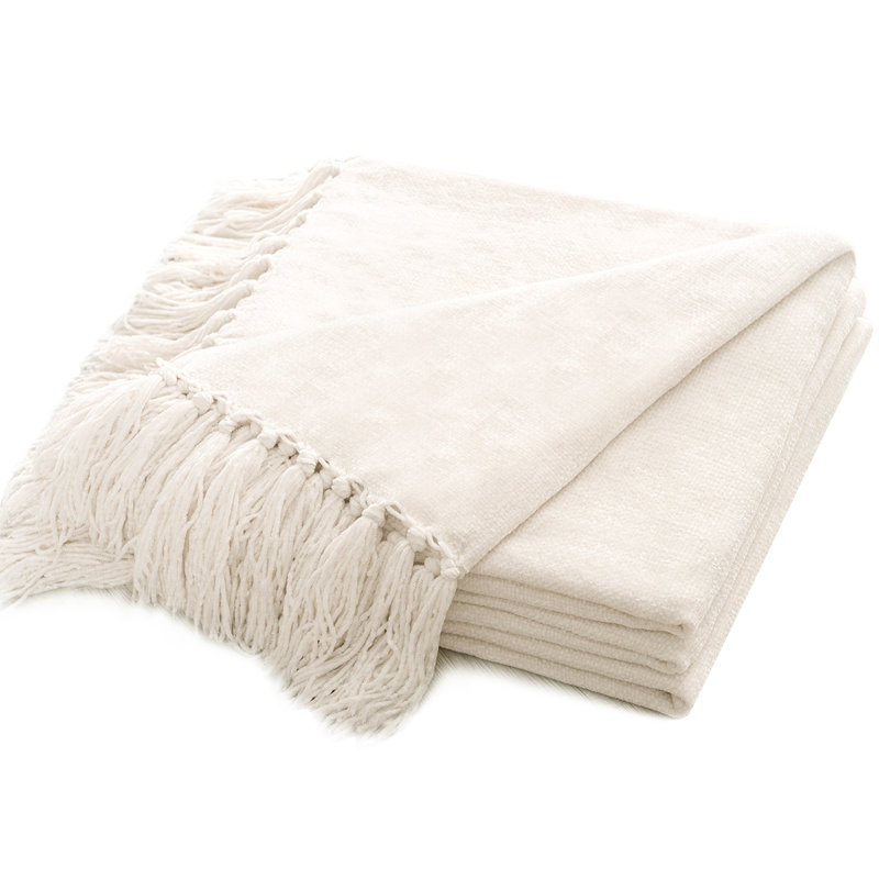 Jeté en chenille douce, Ivoire / blanc, L 60 po x l 50 po