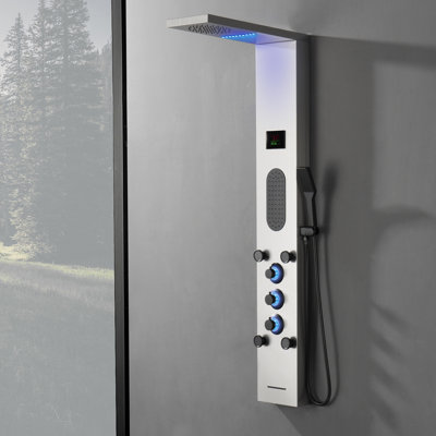 5-way Diverter Rainfall Shower Tower Panel System with Rainfall Shower Head and Shower Wand Shower Tower in