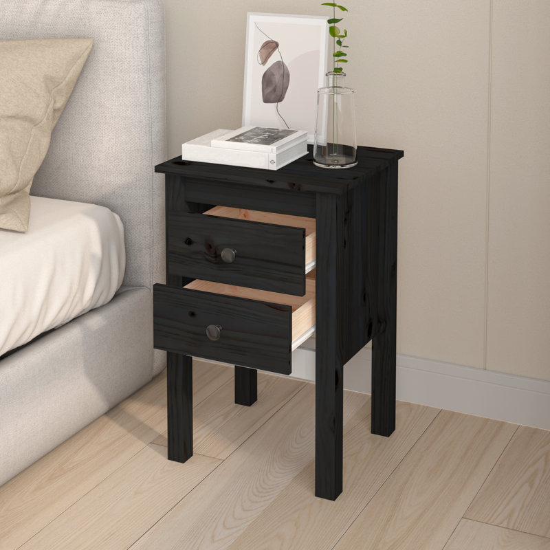 Nafisa 40cm W Solid Wood Bedside Table, Black