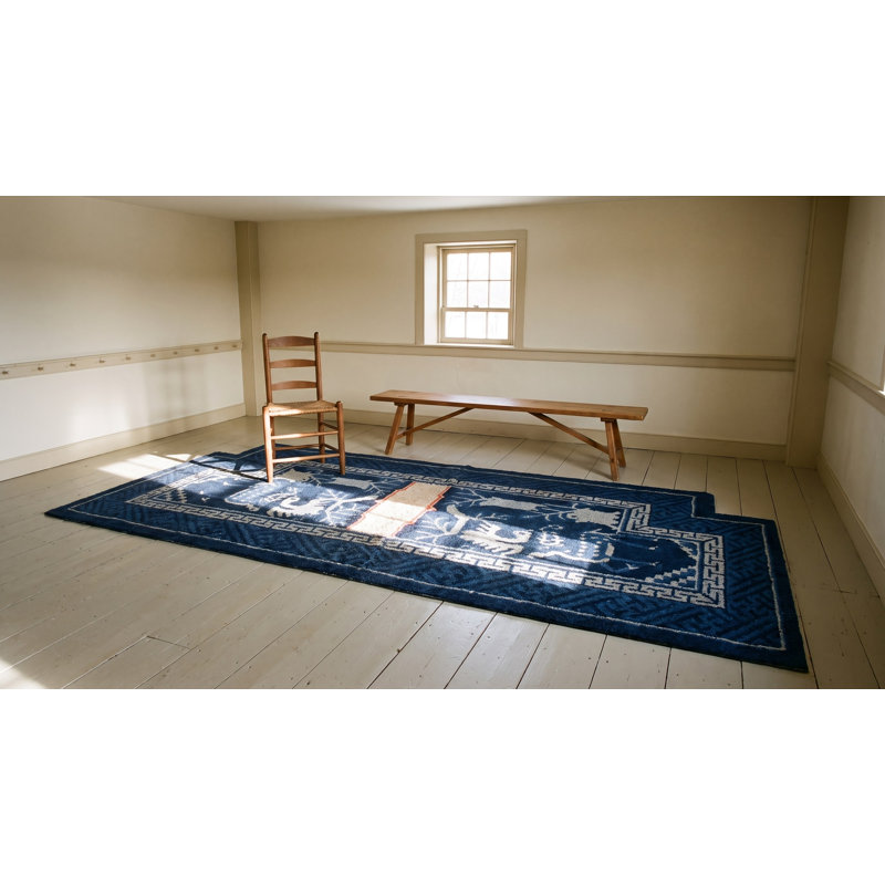 Hand Knotted Pile 1920s Wool Allover Blue Antique Chinese Rug