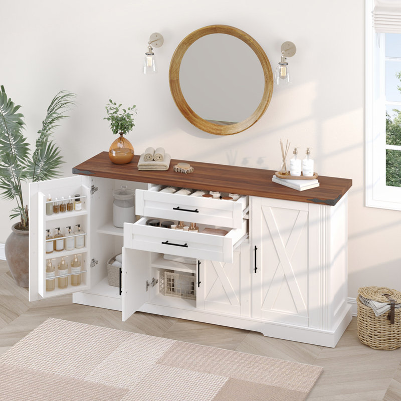 Buffet 63,11 po avec 2 tiroirs Floyds, Blanc