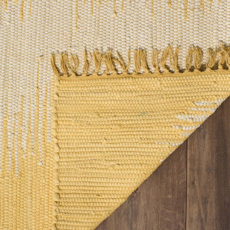 Tapis doré en coton tissé à plat à la main à motif abstrait Annia, Carré 6 pi