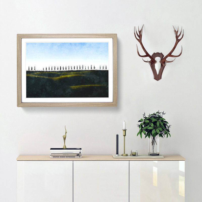 Tuscany Fields in Siena Italy - Picture Frame Painting Print, 62cm H x 87cm W x 2cm D, Oak Framed