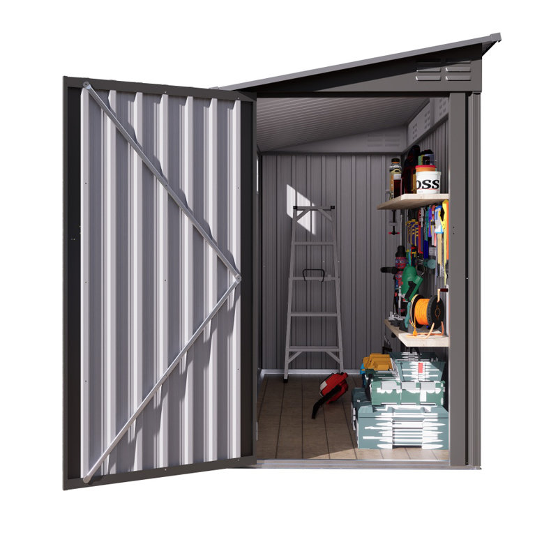 Remise de rangement pour appentis en métal gris avec portes / évents / portes latérales 4 x 9 pi - imperméable pour jardin / patio