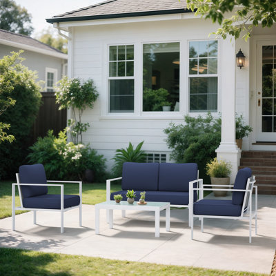 Trivette 4Pcs Outdoor Furniture Set Patio Conversation Set with Chairs, Loveseat, Table and Cushions