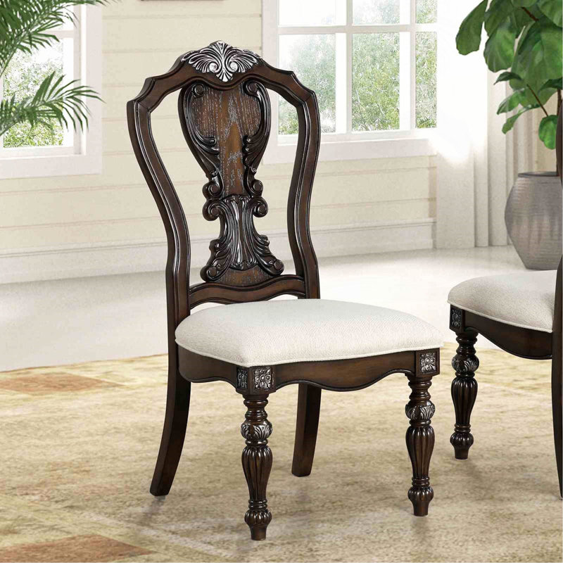 Chaise d'appoint de style traditionnel 2 pièces Corbels ornés finition brun foncé