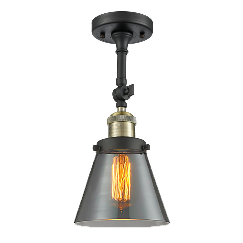Milazzo Glass Semi Flush Mount, Polished Nickel, 13.5" H x 6.25" W x 6.25" D, Smoked