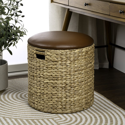 Josie 18" Modern Coastal Hand-Woven Hyacinth Storage Ottoman with Lid