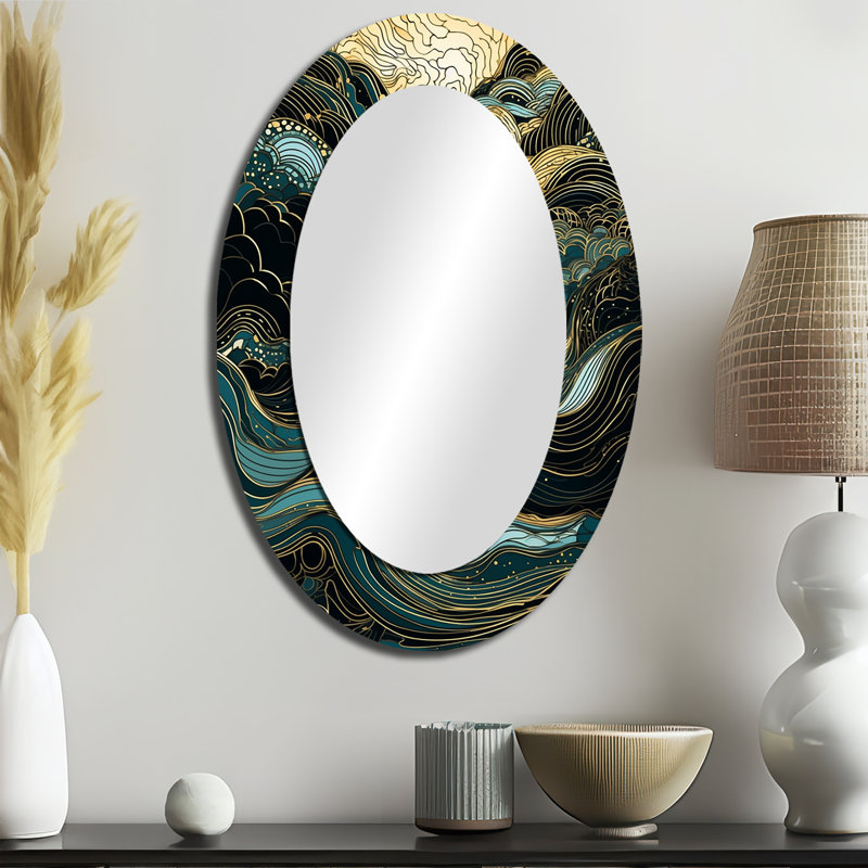 Symphonie symétrique verte II - miroir mural ovale vert, 36 po x 24 po