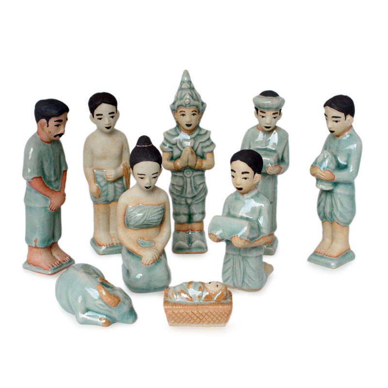 Ensemble de scènes 9 pièces celadon crèche