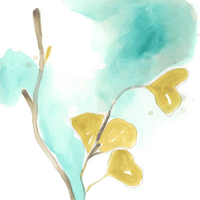 Teal And Ochre Ginko I by June Erica Vess - Wrapped Canvas Painting