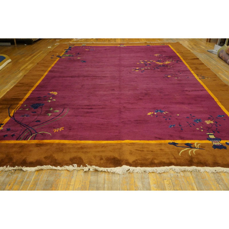 Grand tapis art déco mauve antique chinois