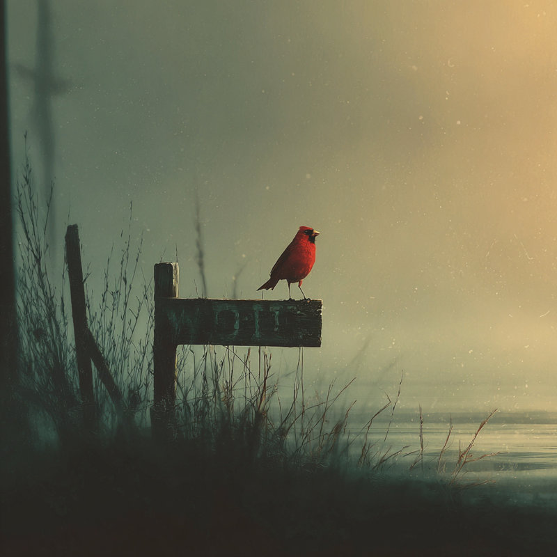 «Cardinal on Lakeside», art mural sur toile tendue, H 20 po x l 20 po