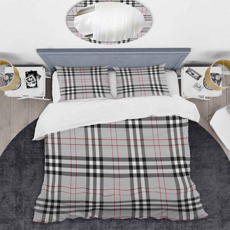 Ensemble de housse de couette - Tartan à carreaux gris à carreaux moderne et contemporain