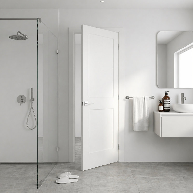 Porte intérieure pré-suspendue à gauche 28 po x 80 po avec ensemble de poignées démontables et charnières en nickel satiné, porte intérieure à panneau creux à 2 panneaux avec alésage et charnière pour porte de salle de bain, garde-manger, porte intérieure de buanderie