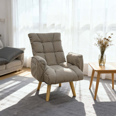Chaise longue rotative à dossier réglable avec pieds en bois massif, tissu en laine d'agneau, assise confortable et relaxante, ergonomique, idéale pour les salons, les chambres à coucher, les appartements et autres petits