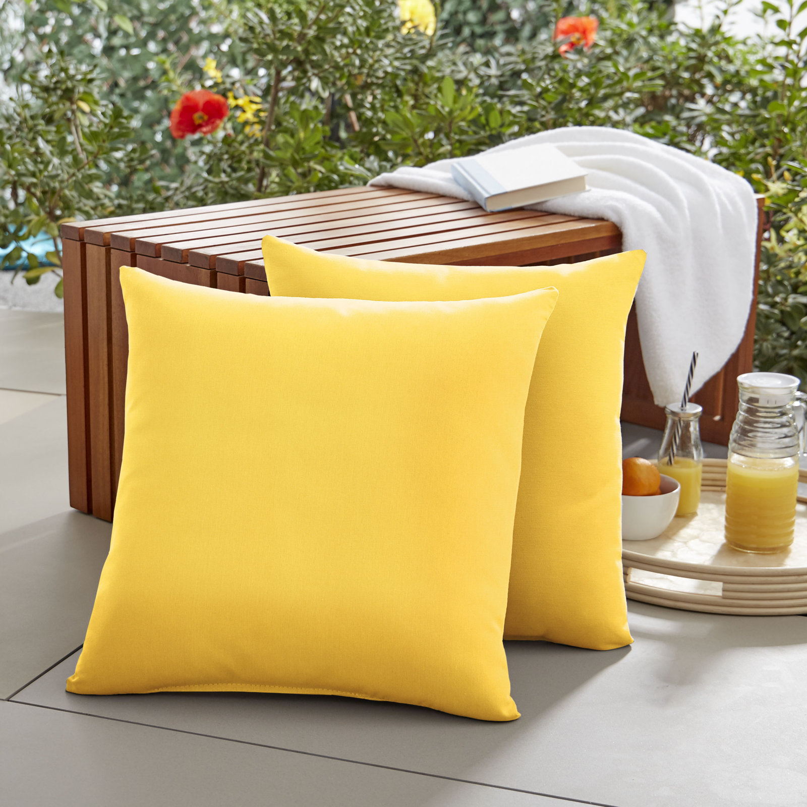 Ashish Outdoor Sunbrella Rectangular Pillow Cover & Insert, Square 22", Sunbrella - Canvas Sunflower
