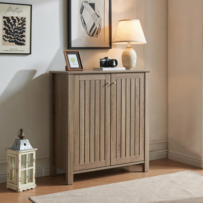 Shoe Cabinet Storage Cabinet Entryway Cabinet With Two Doors Slat Style Vented Doors Metal Knob Handle Four Shelves