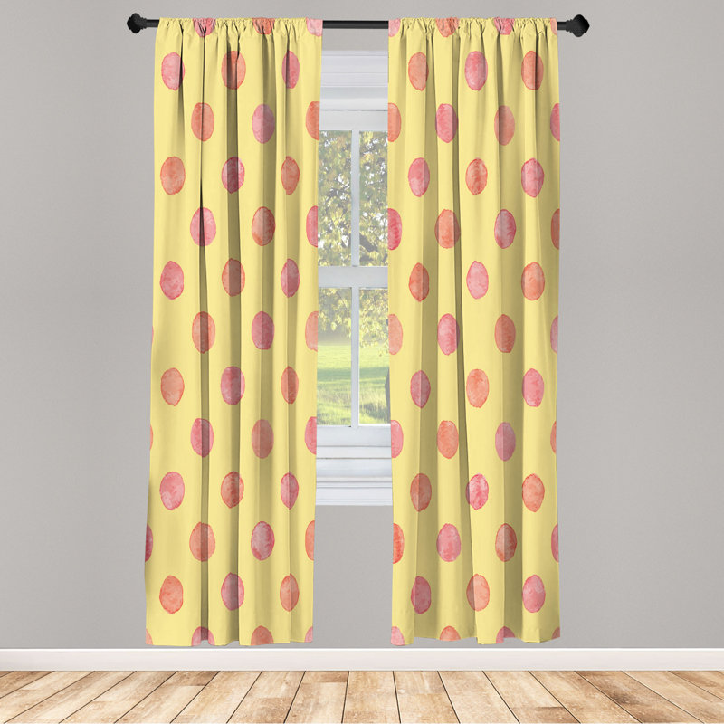 Microfiber Floral Semi-Sheer Rod Pocket Curtain Panels, 28" W x 95" L, Red/Yellow