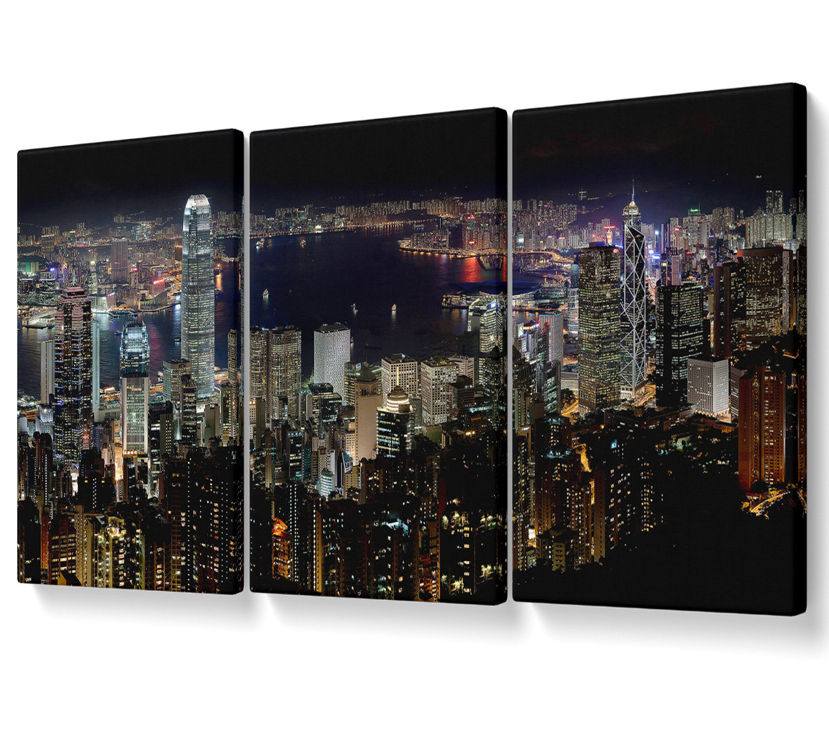 Ebern Designs Hong Kong Waters at Night - 3 Piece Wrapped Canvas ...