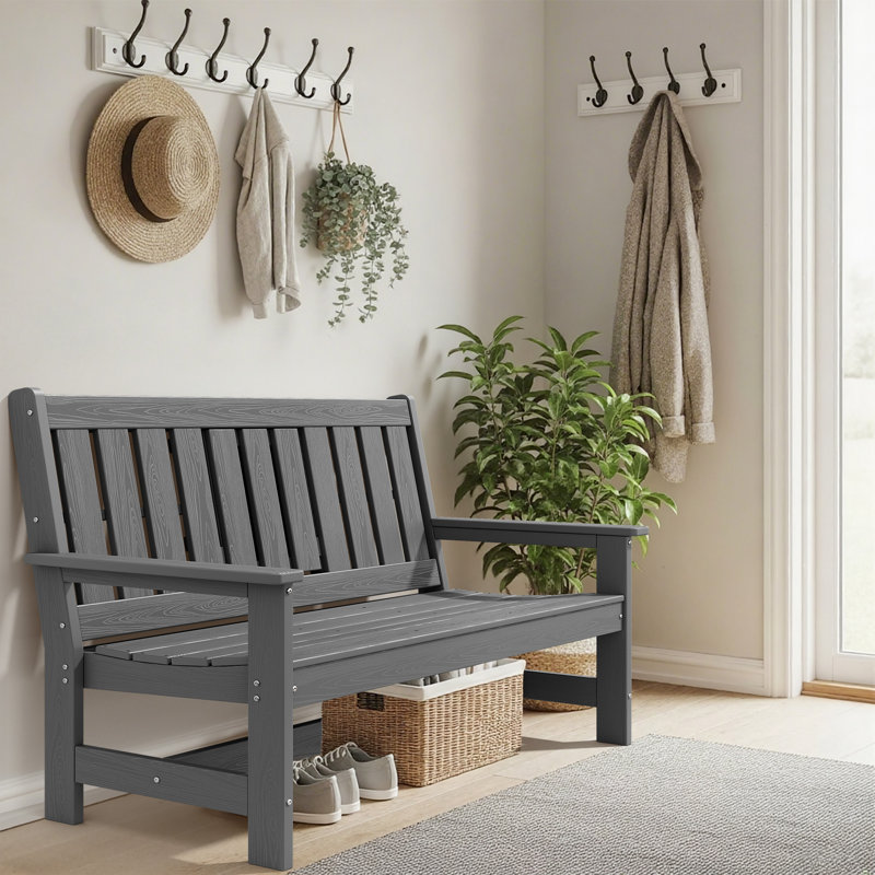 Outdoor Bench - Durable Garden Bench for Patio and Lawn, Gray