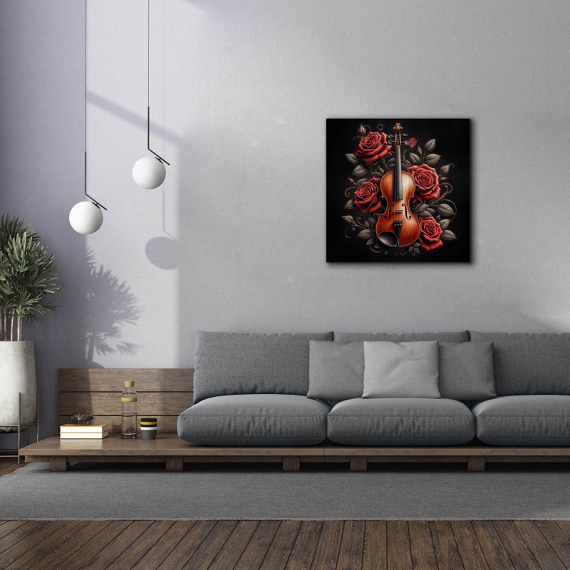  «Violin and Roses» par Rey Klimt, art mural sur toile, 37 po x 37 po, H 37 po x l 37 po