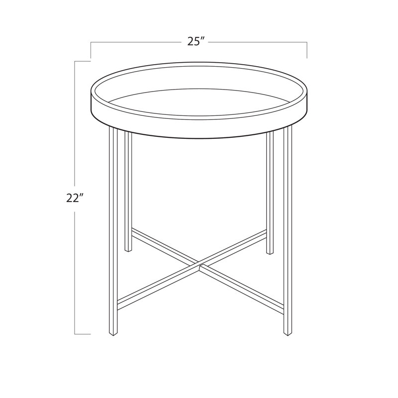 Round Blue Leather Tray Table with Polished Nickel Frame