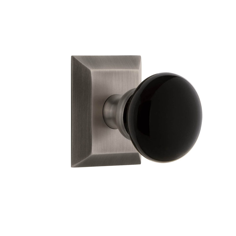 Grandeur Concealed Screw Mechanism Mushroom Knob with Square Rosette, Antique Pewter