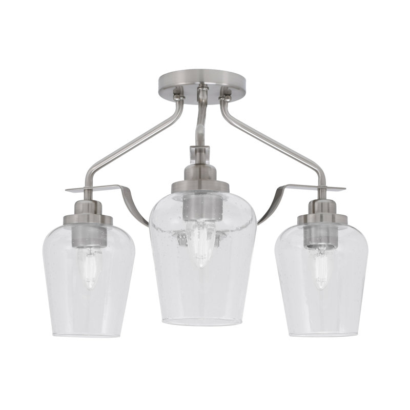 Plafonnier semi-encastré 3 lumières Odyssey au fini nickel brossé avec verre à bulles transparent de 5 po