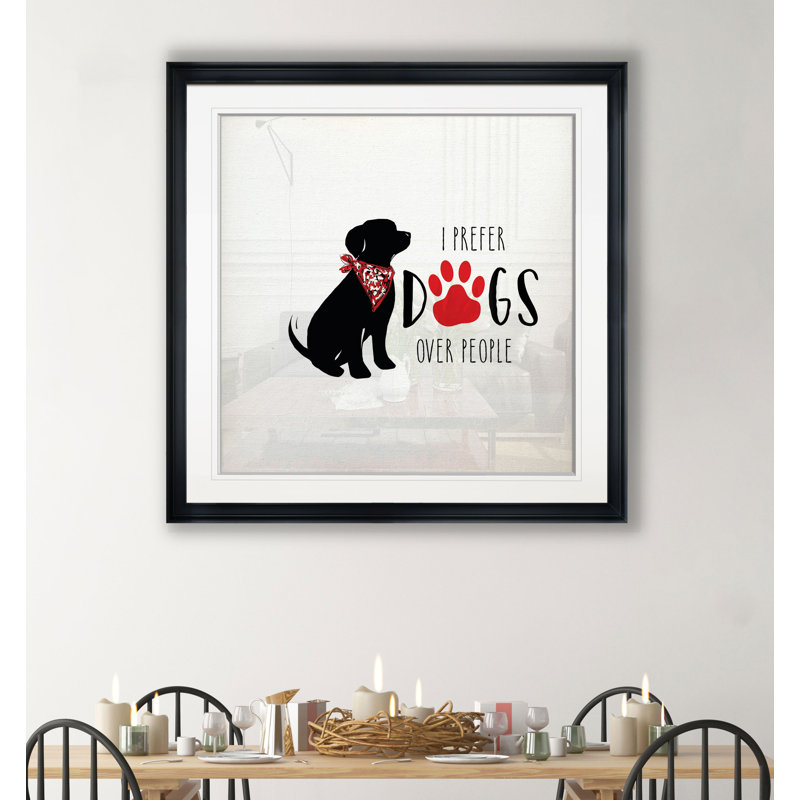 « i préférer les chiens », reproduction d’impression sur toile, H 30,5 po x l 30,5 po x P 1,5 po, Cadre plastique noir