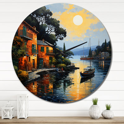 Port Harbor Escape Pointillism II - Port Landscape Wall Clock