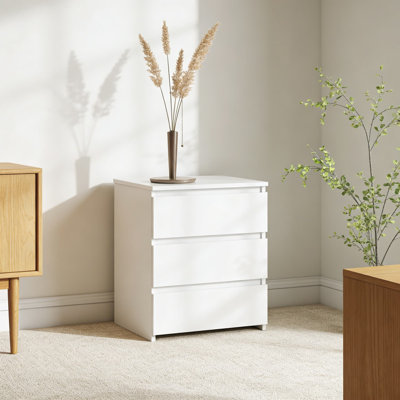 Table de chevet moderne avec 3 tiroirs, table de chevet avec poignées découpées pour le rangement de la chambre à coucher, du salon et du vestibule