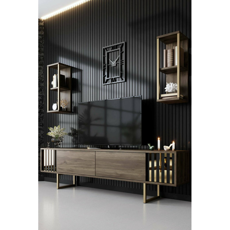 Abrigail Unfinished TV Stand for TVs up to 60", Walnut/Black