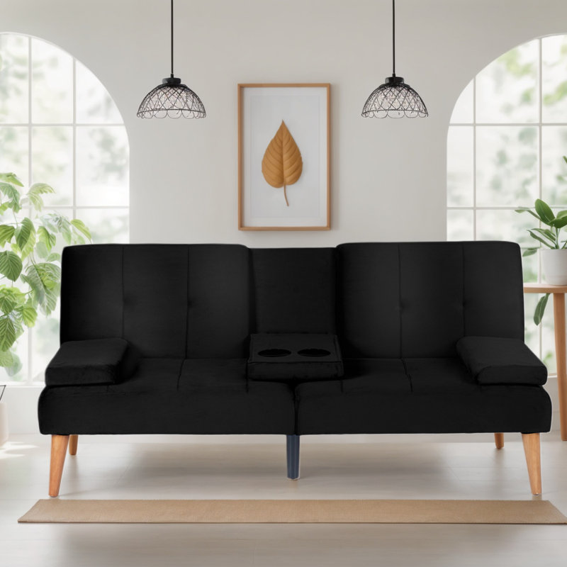 Alleyne Twin 65.3'' Wide Tufterd Back Convertible Sofa with Storage, Black Velvet