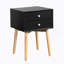 Table de chevet noire avec 2 tiroirs et pieds en bois d'hévéa noir-1249857809