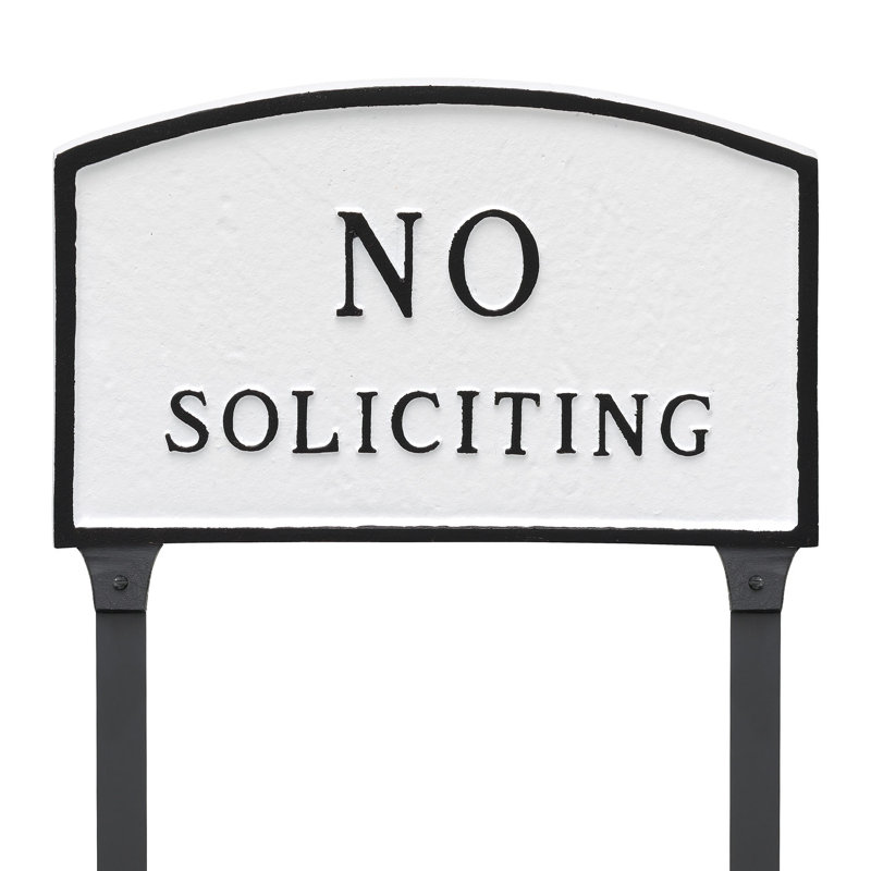 No Soliciting Statement Garden Sign, White/Black, 10" H x 15" W x 0.25" D