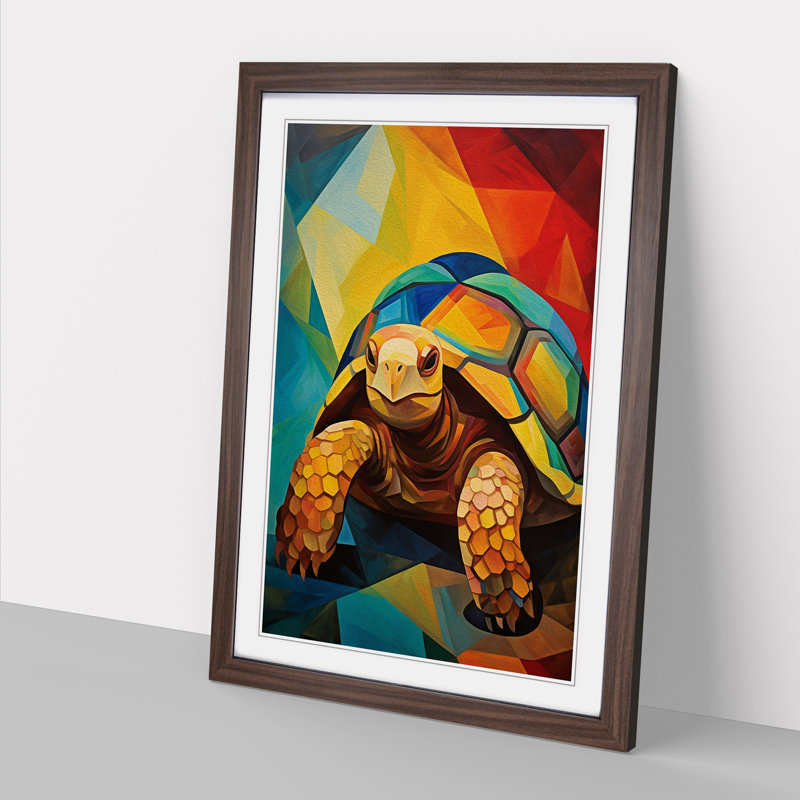 Tortoise Cubism - Framed Print, 34cm H x 25cm W x 2cm D, Walnut 