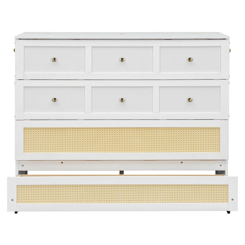 Lit escamotable double avec grands tiroirs, Blanc