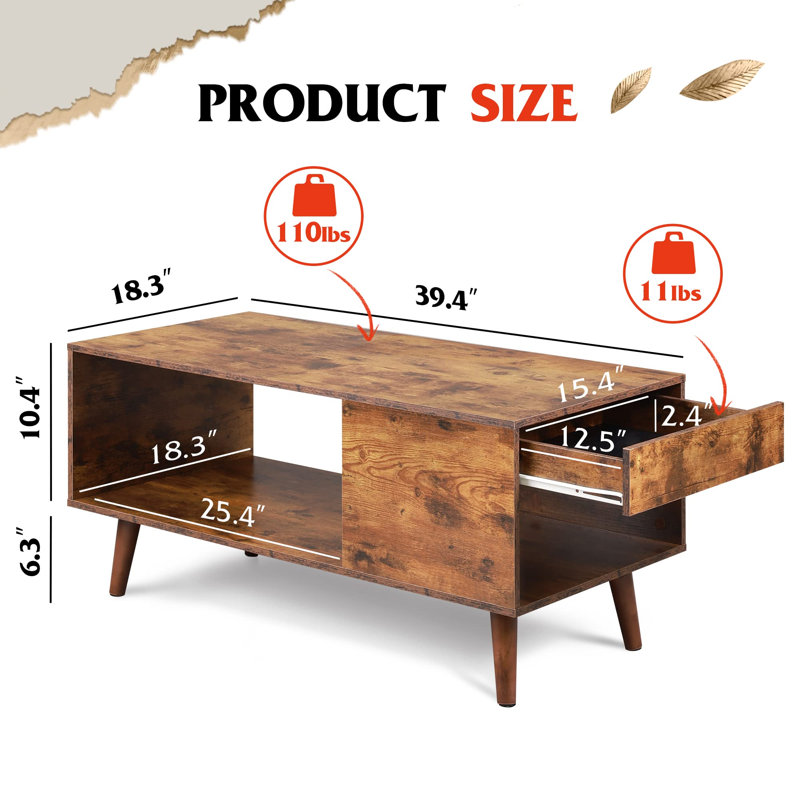 Table basse en bois avec 1 tiroir de rangement pour le salon Abdulwahid