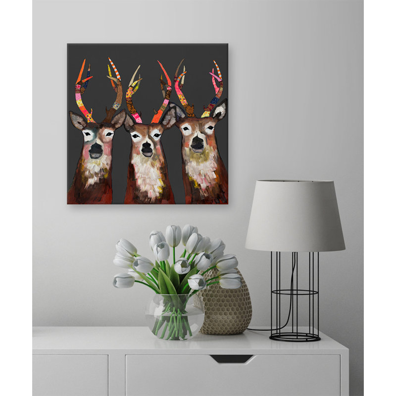Designer cerf sur charbon - impression sur toile tendue, H 16 po x l 16 po, Toile