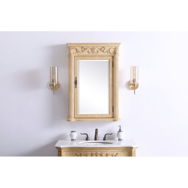 W H Surface Framed Medicine Cabinet Mirror 3 Fixed, Tan, 36" H x 25" W x 6" D