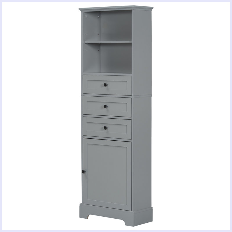 Grande armoire de rangement avec 3 tiroirs et tablettes réglables pour la salle de bain, Gris